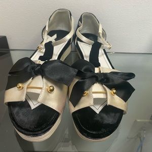Vintage Chanel black and white platform sandals
